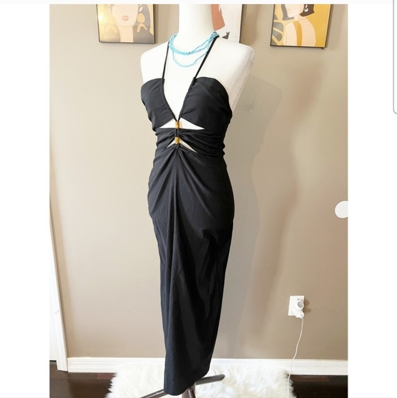 NWT Zara Black Beaded Strappy Maxi Dress - Picture 3 of 10